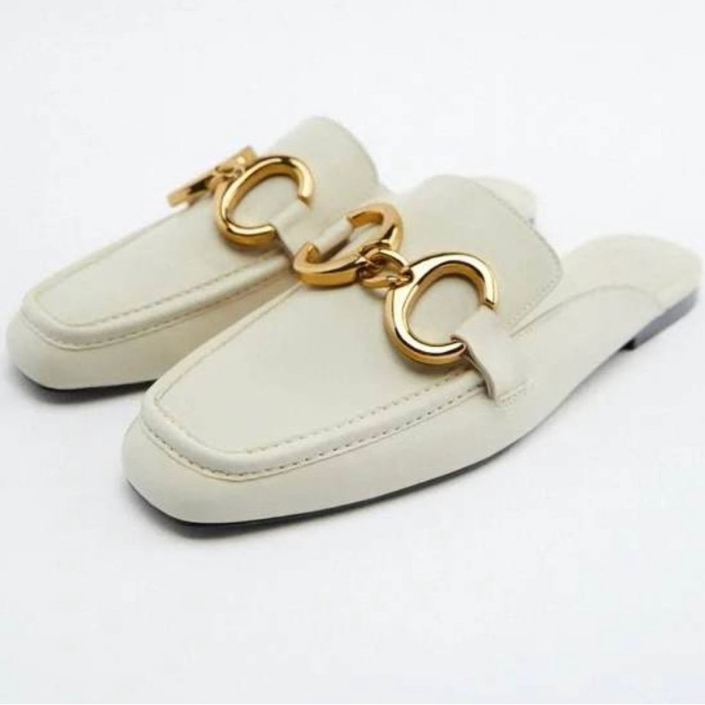 Zara loafers in cream with gold buckle size 41